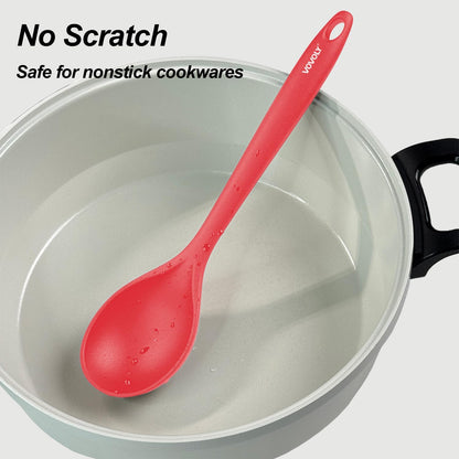 VOVOLY Silicone Spoons for Cooking, Solid & Slotted Spoon Set, Med, Black