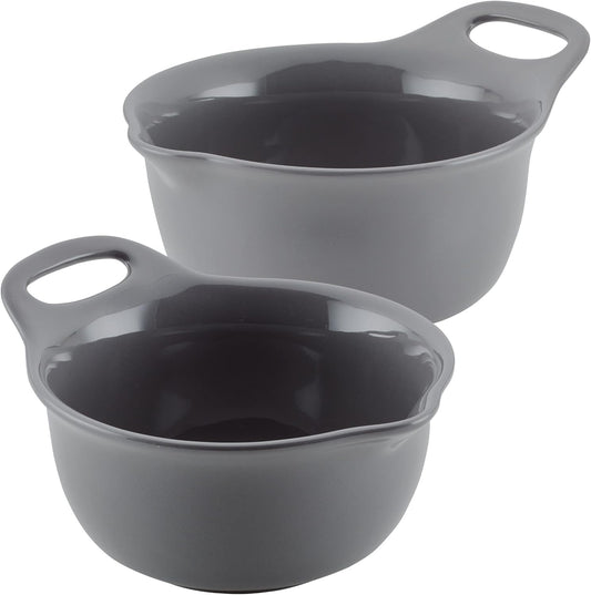 Rachael Ray Ceramics Nesting Mixing Bowl Set with Pour Spout, 1 Quart and 2 Quart, Teal