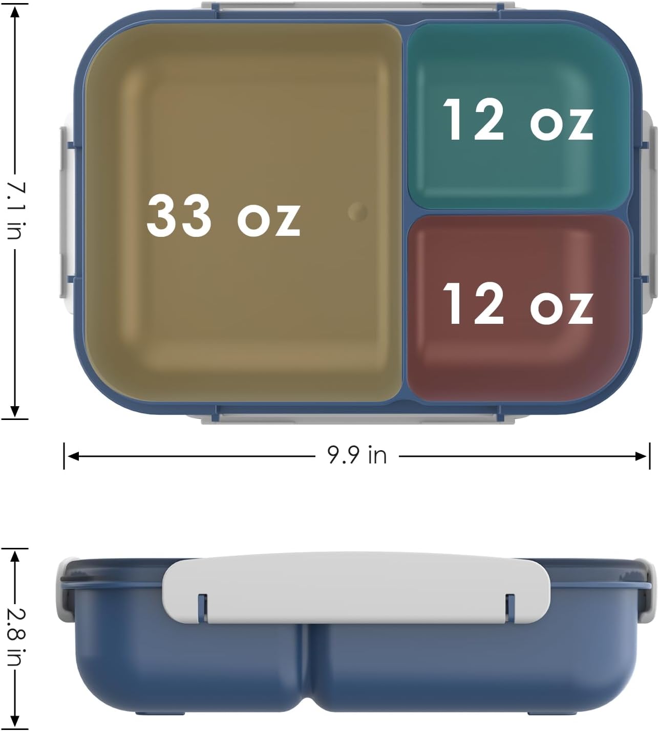 WHALEHOUSE Bento Lunch Box, 1300ML 4 Compartments Meal Prep Container with Utensil, Airtight Food Storage Container with Snap Locking Lids, Microwave/Dishwasher/Freezer Safe, On the Go