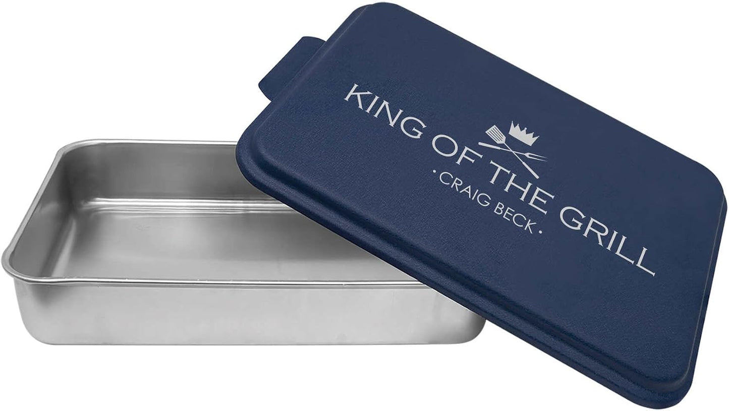 Personalized BBQ Prep Tub/Pan with Lid | Grilling Gift For Men | Mess Free Way Of Prepping Meat and Makes A Great Food Storage Container | Father's Day Gift