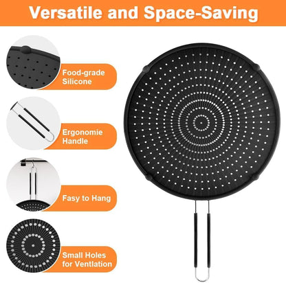 Splatter Screen for Frying Pan & Food Strainer,13 Inch Stainless Steel Grease Splatter Guard,Shield from Splashing Oil, Dishwasher Safe(Red)