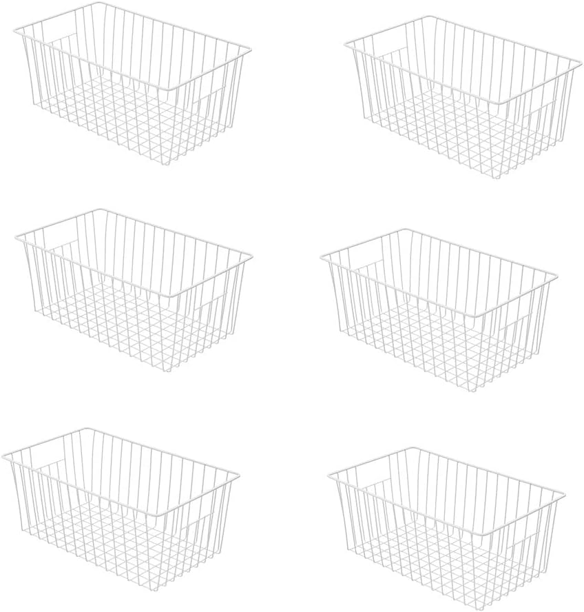 16inch Freezer Wire Storage Organizer Baskets, Household Refrigerator Bins with Built-in Handles for Cabinet, Pantry, Closet, Bedroom