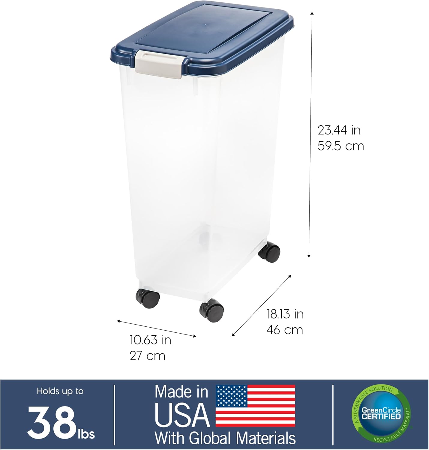 IRIS USA Airtight Dog Food Storage Container, Up to 30 lbs, Attachable Wheels, for Dog Cat Bird and other Pet Food Storage Bin, Keep Fresh, Easy Mobility, BPA Free, Black