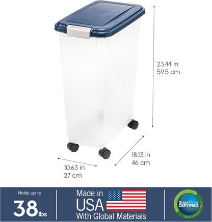 IRIS USA Airtight Dog Food Storage Container, Up to 30 lbs, Attachable Wheels, for Dog Cat Bird and other Pet Food Storage Bin, Keep Fresh, Easy Mobility, BPA Free, Black