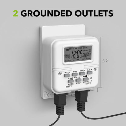 BN-LINK Indoor 7-Day Programmable Digital Timer Outlet, 2 Outlets