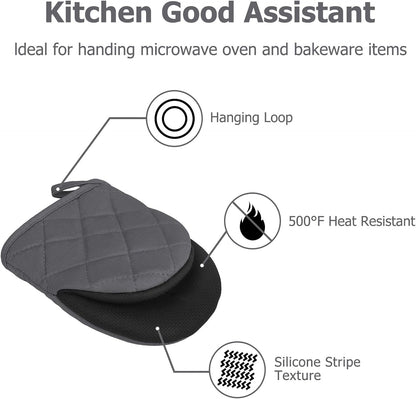 Goldmeet Mini Oven Mitts 2-Pack, 7"x5.5", 500°F Silicone Grip, Gray