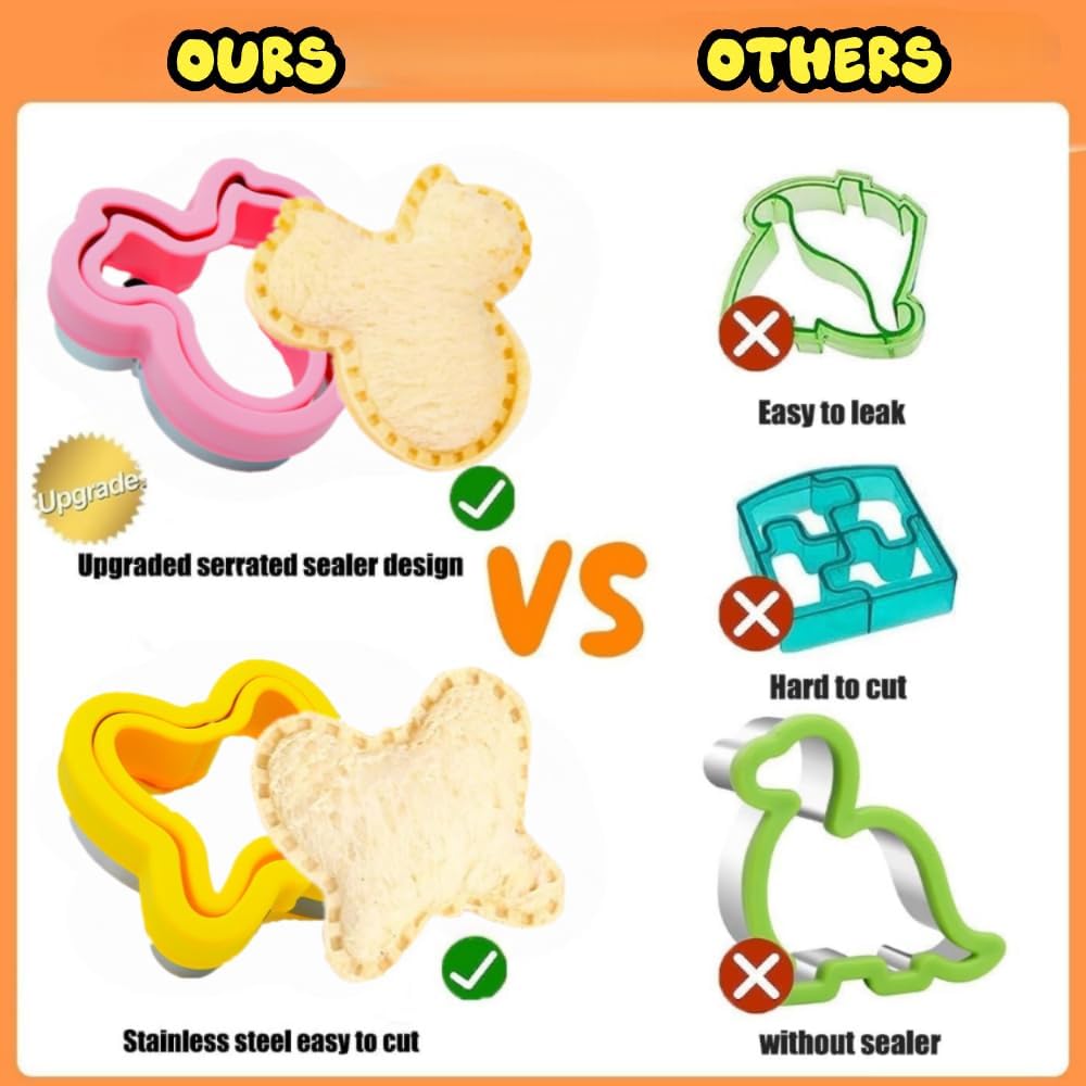 BANIC Uncrustable Sandwich Cutter, 43 Pcs Sandwich Cutter and Sealer, Crustless Sandwich Cutter Heart Star Unicorn Dino Butterfly etc, Lunch & Bento Box Accessories with Storage Container
