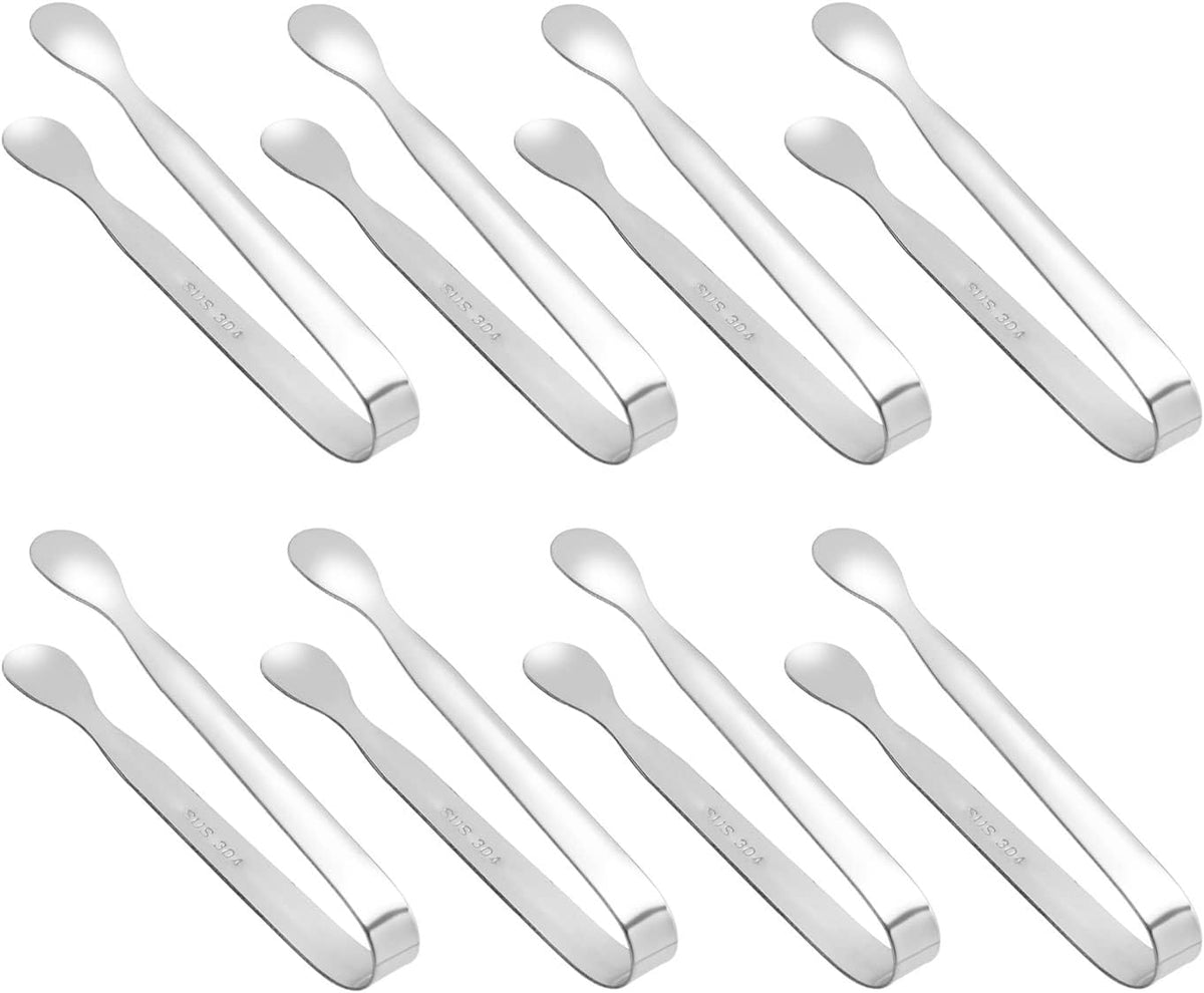 8 Pack Small Ice Tongs Mini Sugar Tongs Stainless Steel Sweet Tongs Appetizers Tongs for Sugar Cubes Ice Cubes Dessert Buffet Picnic, Golden
