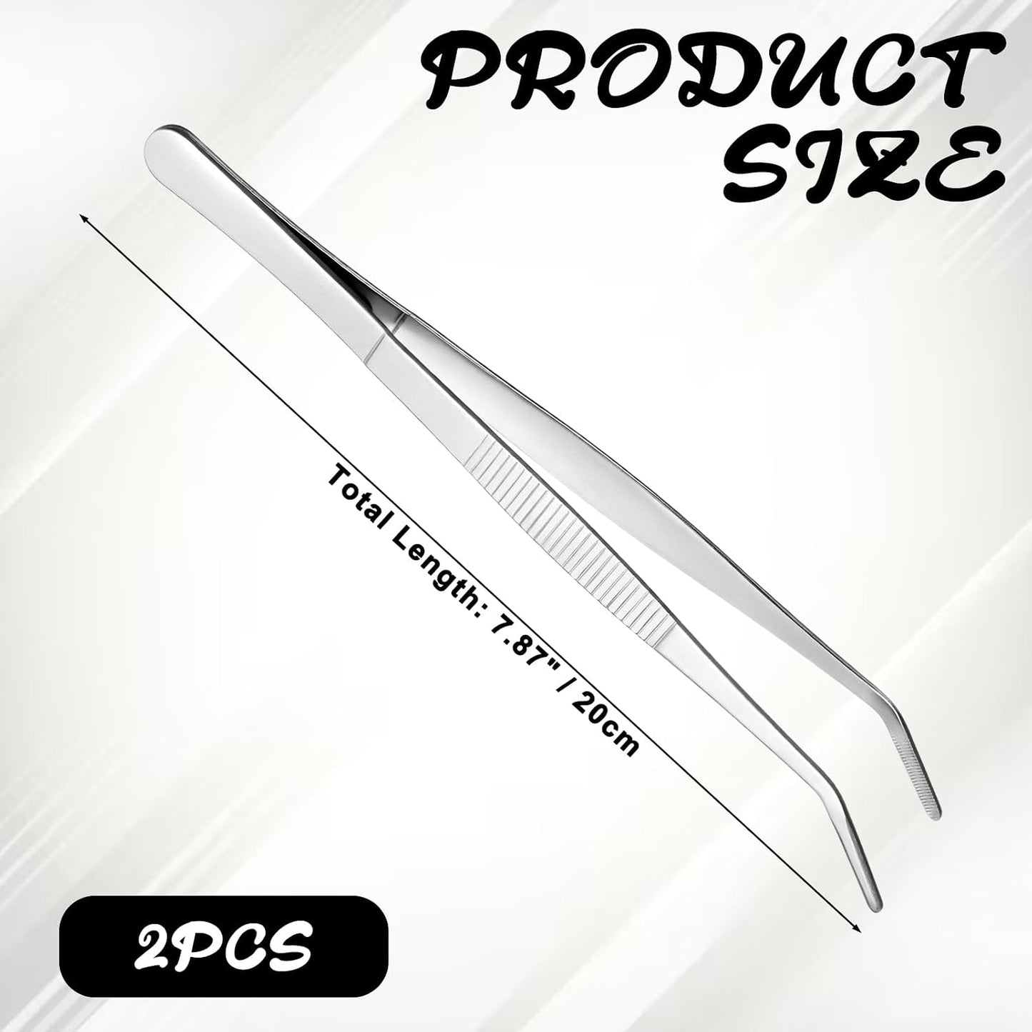 2 PCS 8 Inch Stainless Steel Tweezers with Curved Serrated Tip Kitchen Long Tweezers Set Heavy Duty Sewing Machine Tweezer Long Aquarium Tweezer Reptile Feeding Tongs for Cooking Crafting Repairing