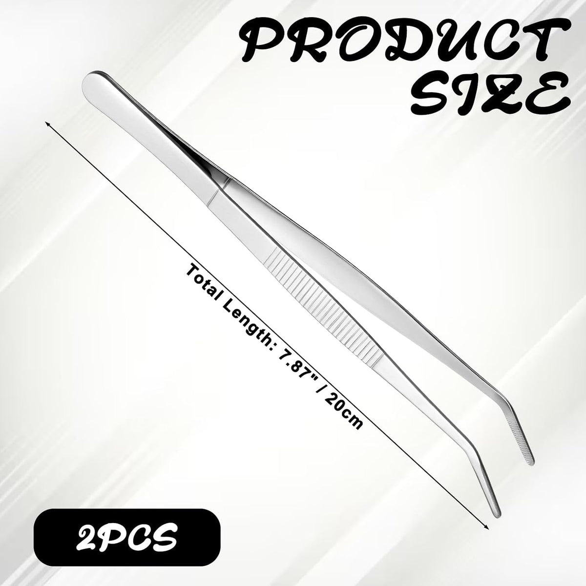 2 PCS 8 Inch Stainless Steel Tweezers with Curved Serrated Tip Kitchen Long Tweezers Set Heavy Duty Sewing Machine Tweezer Long Aquarium Tweezer Reptile Feeding Tongs for Cooking Crafting Repairing