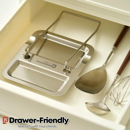 WAGENSTEIGER Foldable Stainless Steel Pot Lid Rest, Ladle Holder, Multifunctional Kitchen Organizer Stand, Easy Storage, Dishcloth Rack, Pan Lid Holder, Cooking Utensil Holder Organizer