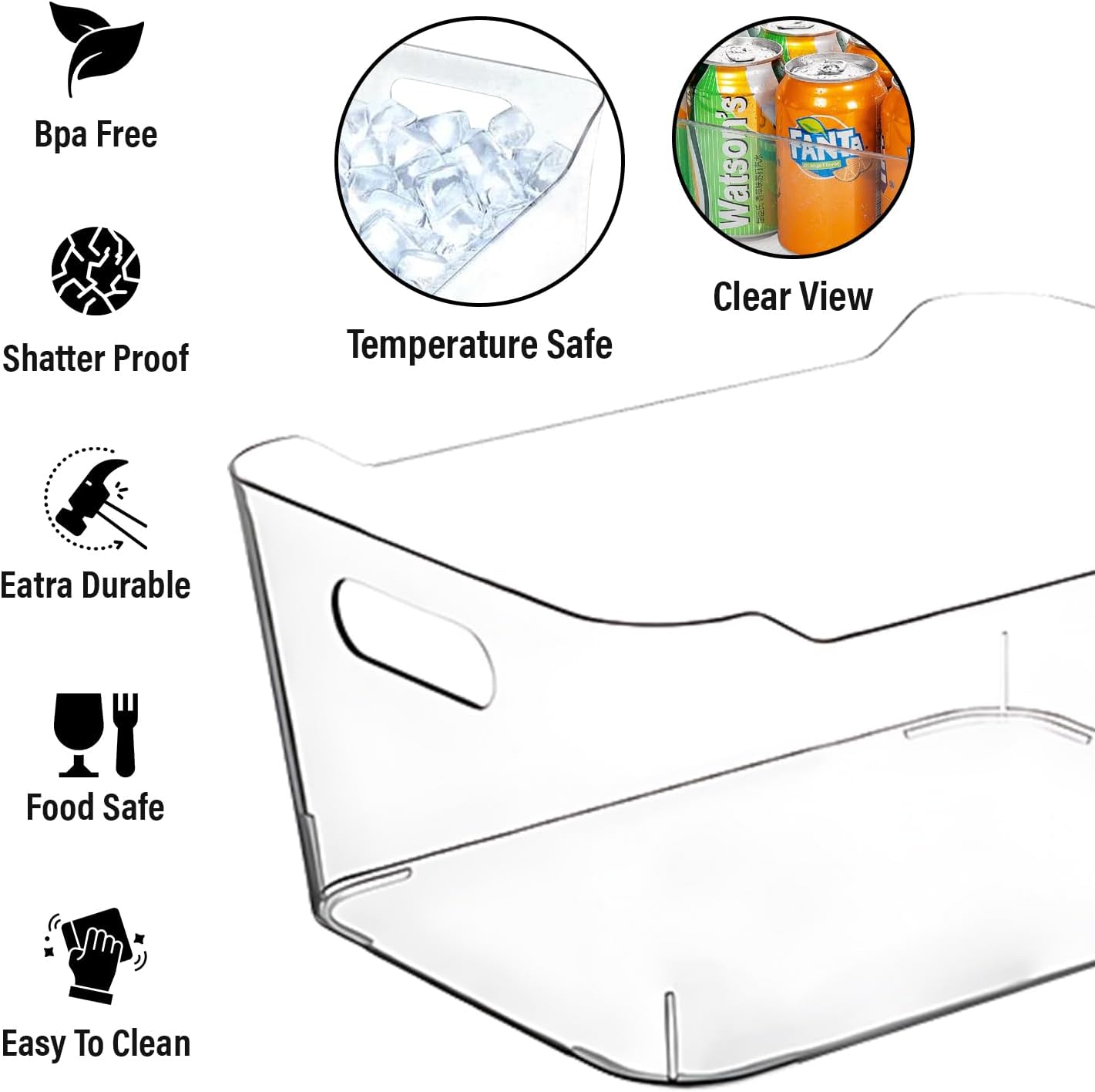 Clear Plastic Storage Bins, Pantry Organizers and Storage Containers, Large Fridge Organizer Bins, Home Kitchen Cabinet Organizer, Medicine Cabinet Bin for Organizing Freezer Closet