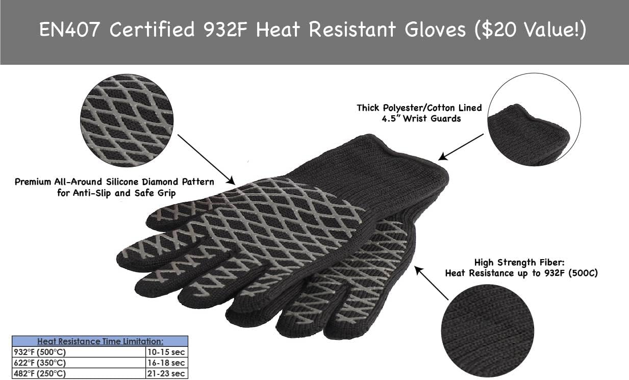5 Pc. High Temperature Grill Cleaning Kit with Nylon & Wire Brushes, Heat Resistant Glove, Black