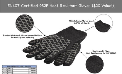 5 Pc. High Temperature Grill Cleaning Kit with Nylon & Wire Brushes, Heat Resistant Glove, Black