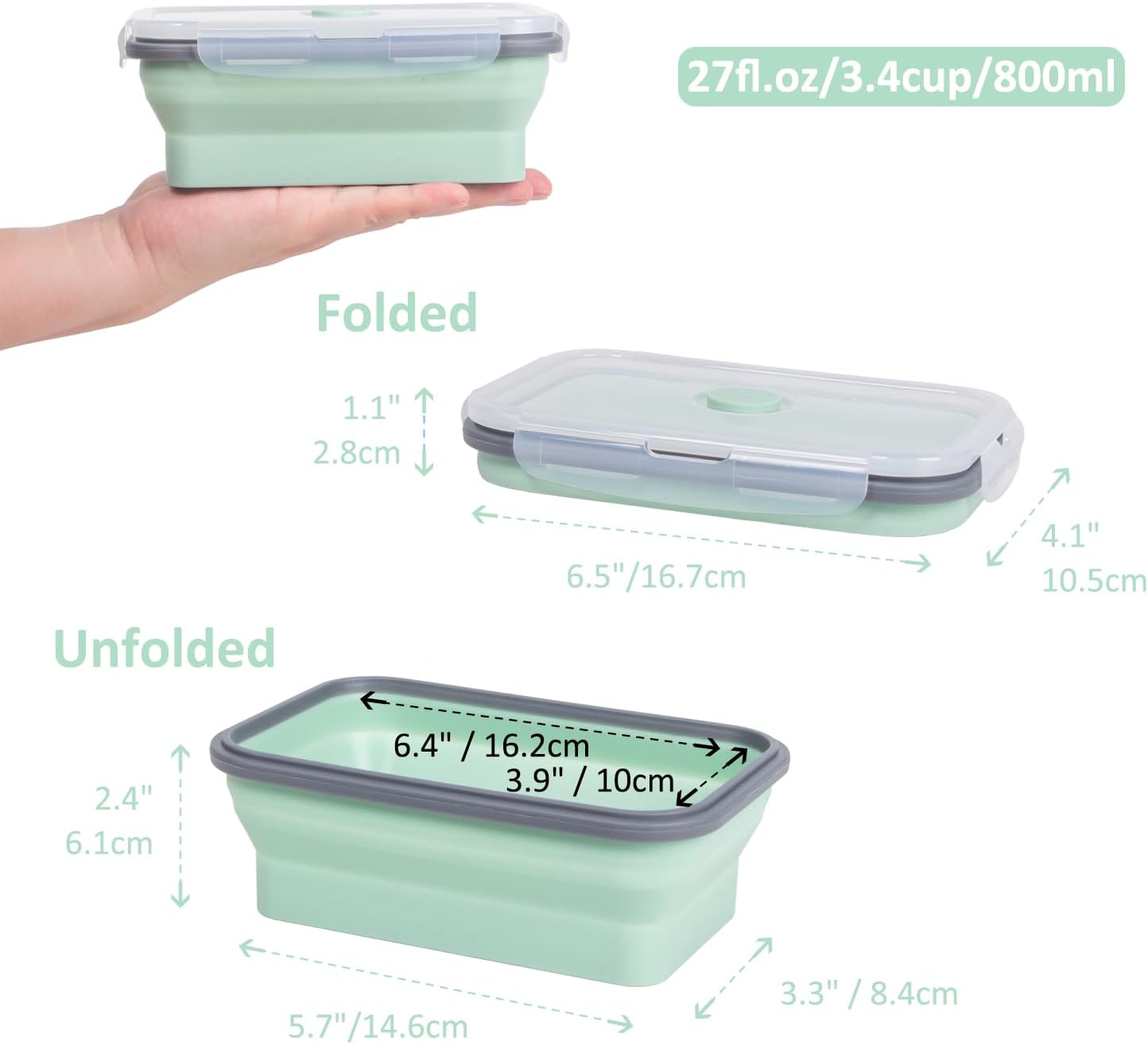 Collapsible Food Storage Containers with Lids, 4 Pack, 40 oz Silicone 1-Compartment Meal Prep Containers Reusable, Lunch Bento Boxes for Adults, Microwave Freezer Dishwasher Safe, BPA-Free, Black