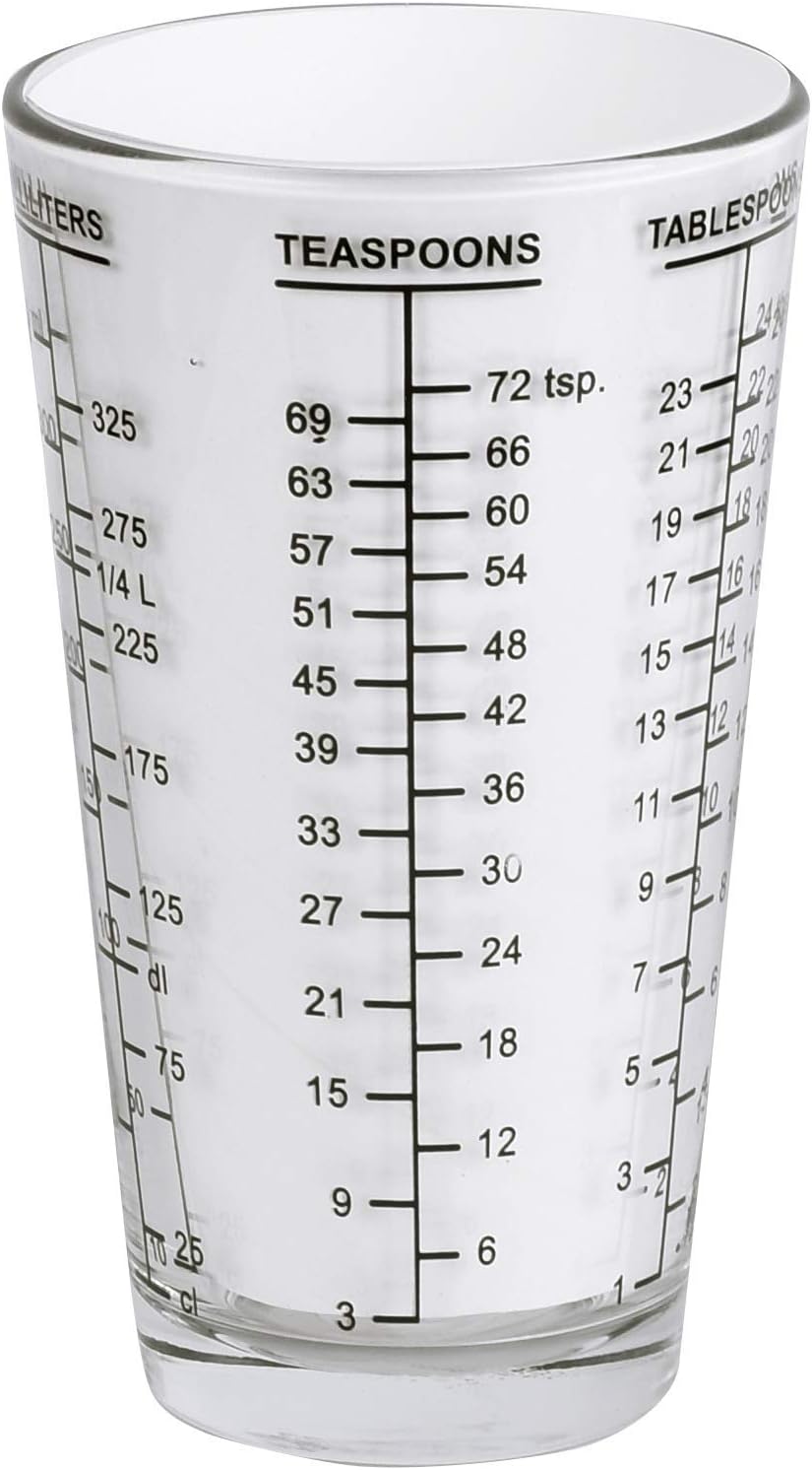 Kolder Mix N Measure Glass, Multi-Purpose Liquid and Dry Measuring Cup, 6 Units of Measurement, Heavy Glass, Red