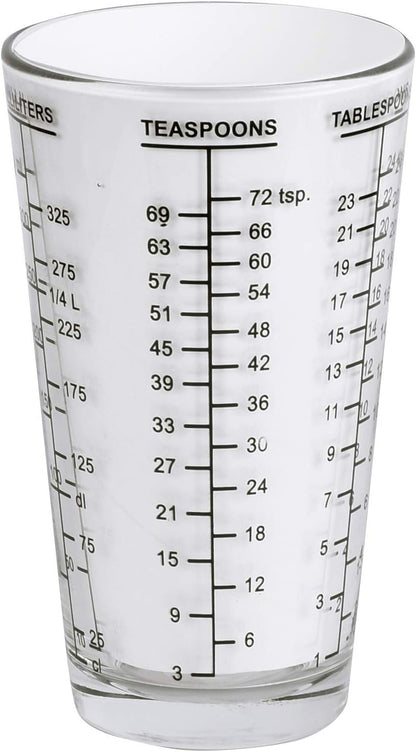 Kolder Mix N Measure Glass, Multi-Purpose Liquid and Dry Measuring Cup, 6 Units of Measurement, Heavy Glass, Red
