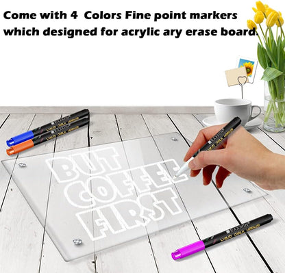 Acrylic Note Board Refrigerator Dry Erase Board Magnetic Clear 15”x11 Includes 4 Dry Erase Markers