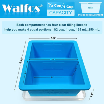 Walfos Silicone Freezer Tray with Lid - 1.5Cup Silicone Food Freezer Tray - Soup, Sauce, leftovers, Homemade Meal Prep Freezing Kitchen Storage Containers - 4pcs-blue