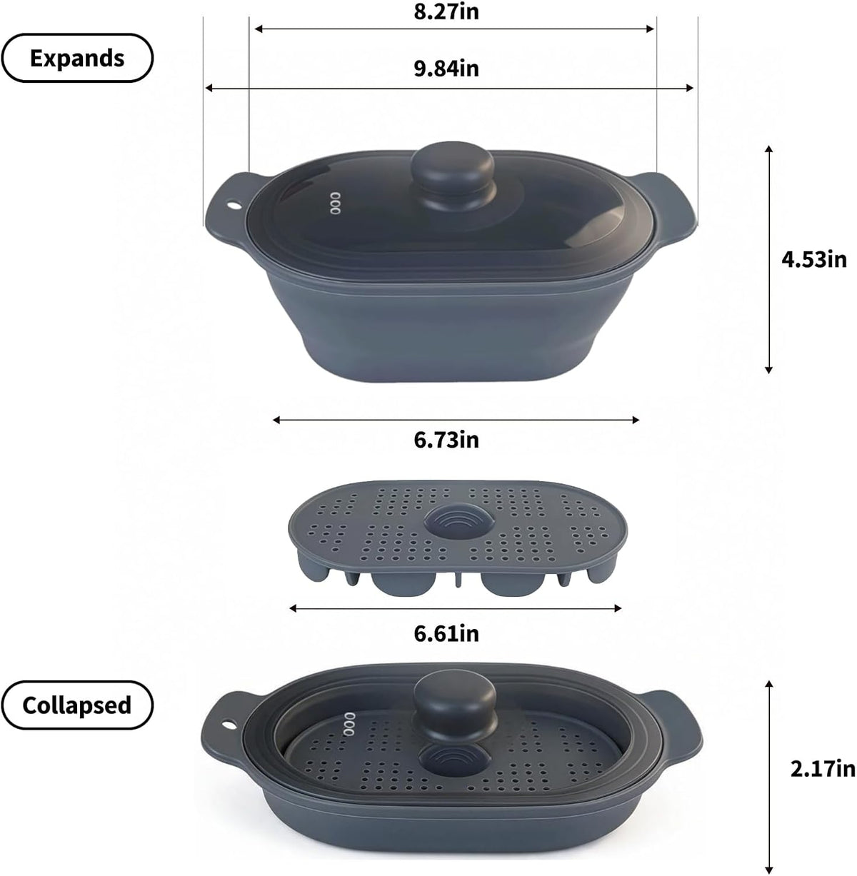 40oz Silicone Microwave Steamer For Cooking Food, Vegetable Steamer, Grey