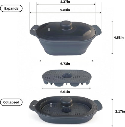 40oz Silicone Microwave Steamer For Cooking Food, Vegetable Steamer, Grey