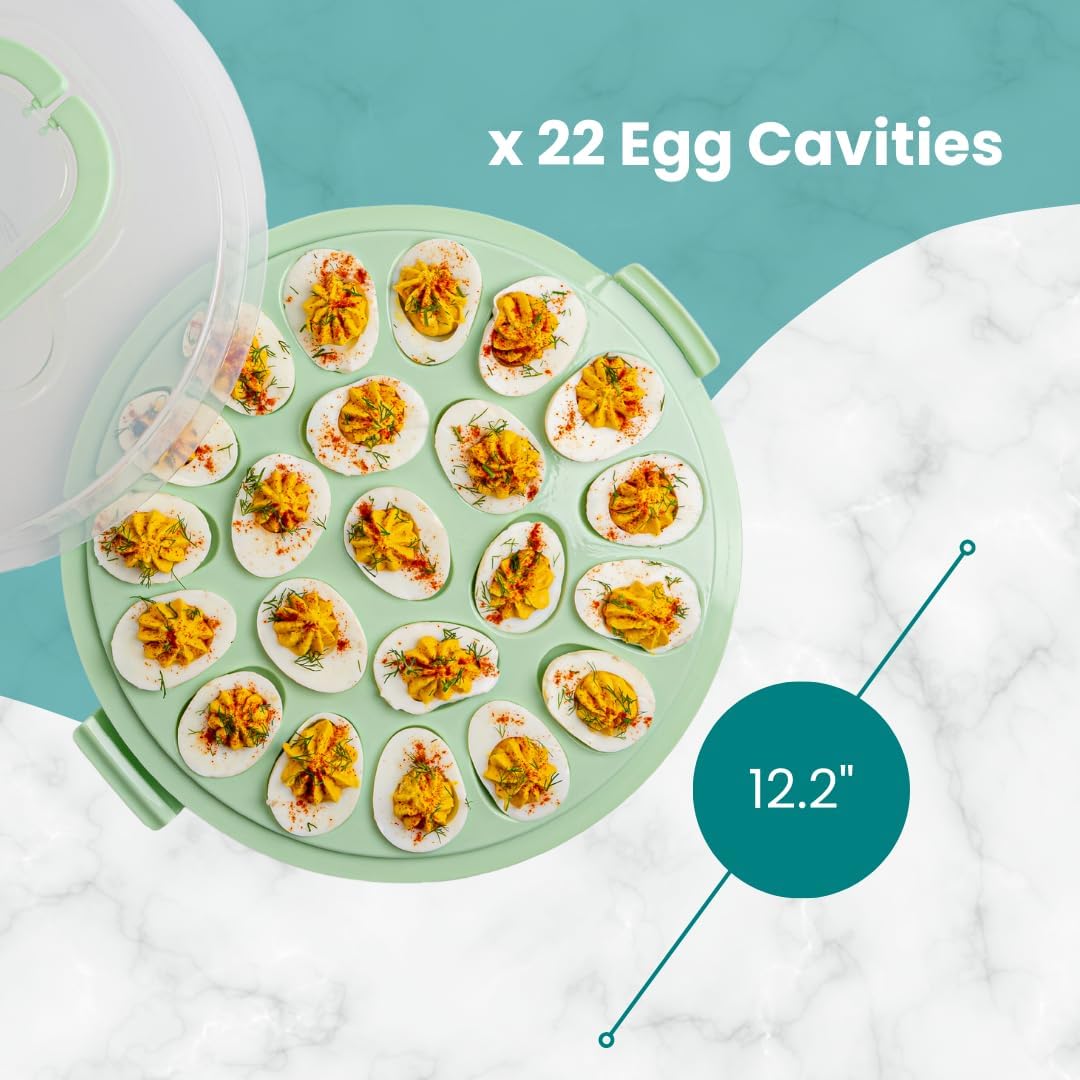 Deviled Egg Containers with Lid & Handles, 22-Count Portable Carrier, Dishwasher Safe Tray, Refrigerator Storage, High-Capacity Trays Deviled Egg Holder - Blue