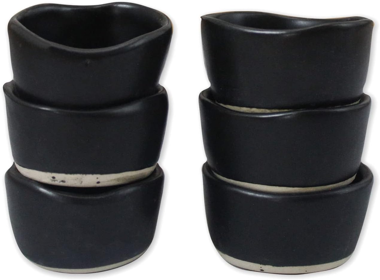 roro Handmade 2-Inch Matte Black Ceramic Pinch Bowls, Set of 6 – Versatile Stoneware for Spices, Condiments, Appetizers & Finger Foods