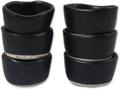 roro Handmade 2-Inch Matte Black Ceramic Pinch Bowls, Set of 6 – Versatile Stoneware for Spices, Condiments, Appetizers & Finger Foods