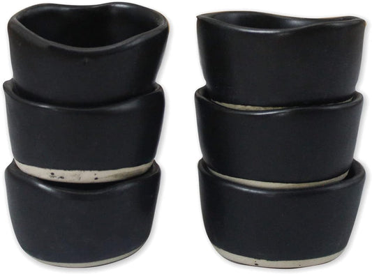 roro Matte Black Ceramic Pinch Bowls Set of 6 – Small Stoneware Dishes for Spices, Sauces, Condiments & Appetizers