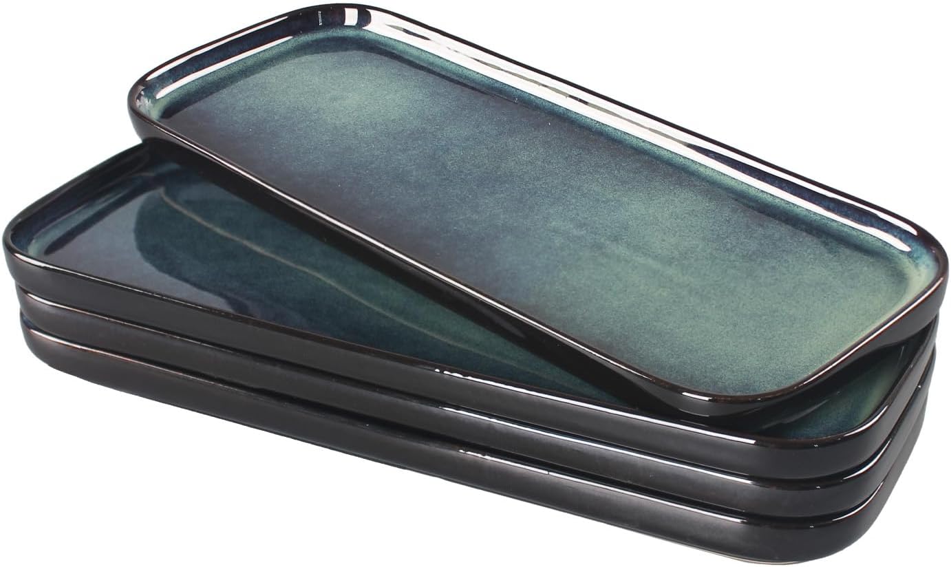 Porcelain Rectangular Plates, Large Cookie Trays, Set of 4, Shatterproof, Dishwasher-Safe, Perfect for Sushi, Baguettes, Snacks, Appetizers, Rolls, or Table Centerpieces.