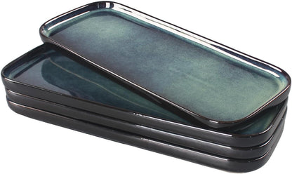Porcelain Rectangular Plates, Large Cookie Trays, Set of 4, Shatterproof, Dishwasher-Safe, Perfect for Sushi, Baguettes, Snacks, Appetizers, Rolls, or Table Centerpieces.