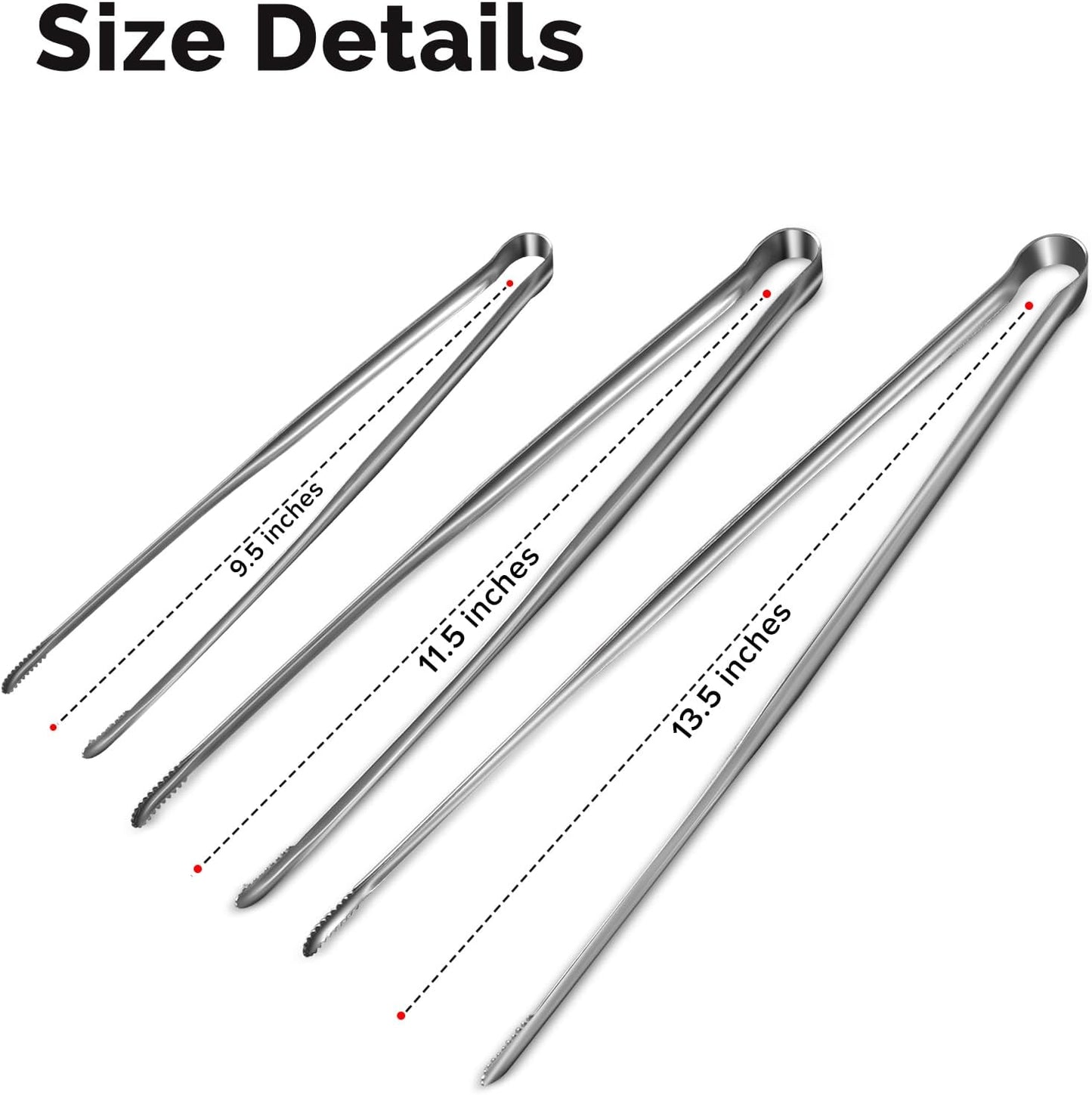 Precision Serrated Non-Slip Tips Cooking Tongs 2 Set (11.5" & 13.5"), 18/8 Stainless Steel Metal Tong, Light but Durable, Easily Control Kitchen Tweezer Tongs for Frying, Plating, BBQ