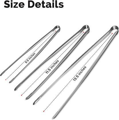 Precision Serrated Non-Slip Tips Cooking Tongs 2 Set (11.5" & 13.5"), 18/8 Stainless Steel Metal Tong, Light but Durable, Easily Control Kitchen Tweezer Tongs for Frying, Plating, BBQ