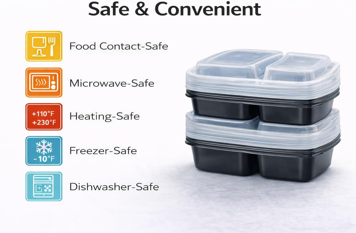 4U'LIFE 28 oz [Pack of 12] 2-Compartment Meal Prep Containers, Bento Boxes With Clear Lids