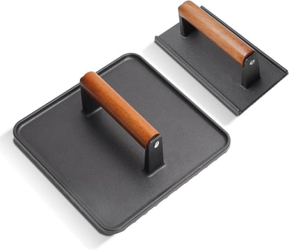 Cast Iron Square Burger Press&Rectangle Meat Press for Griddle Accessories