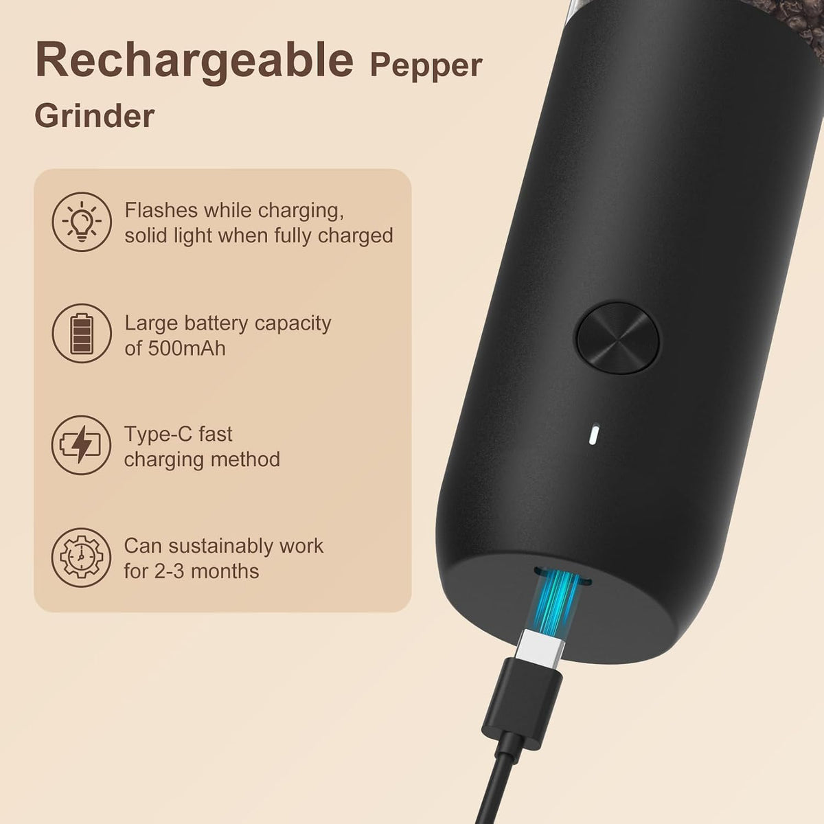 Ultrean Electric Salt and Pepper Grinder Set, Rechargeable,Matte Black