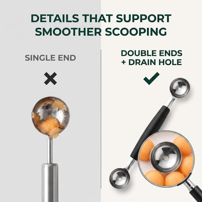 2Pcs Melon Baller Scoop, Stainless Steel Double Ended Headed Fruit Ice Cream Ball Spoon, DIY Fruit Platter Ball Tool Scooper for Watermelon/Ice Cream/Fruits/Sorbet/Meatball, Fruit and Vegetable Tools