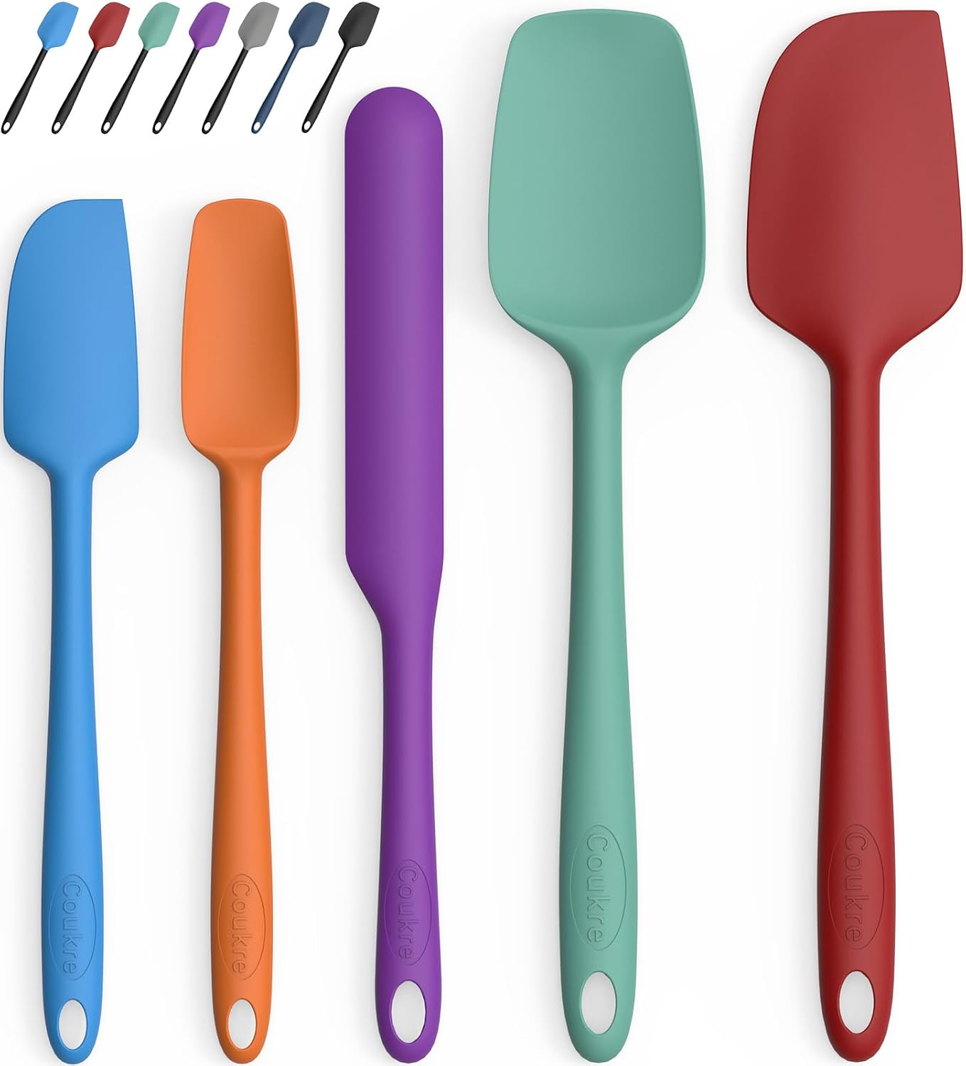 Coukre Silicone Spatula Set of 5,High Temperature Resistant, Food Grade Silicone, Dishwasher Safe, for Baking, Cooking (Pure Colorful A)