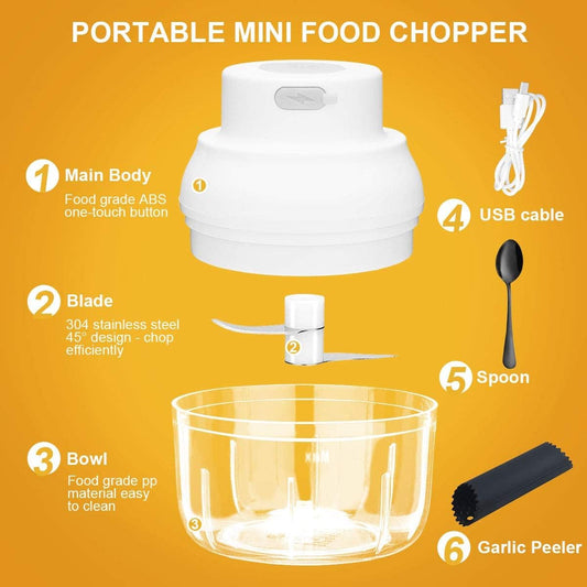 Electric Garlic Chopper Mini, Garlic Masher Crusher Mincer, Mini Food Processor Small with Garlic Peeler And Spoon, 100ML/3.3FL OZ, White