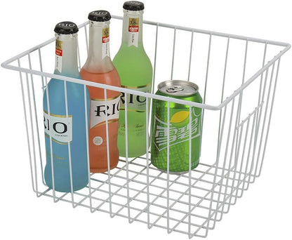 16inch Farmhouse Freezer Wire Baskets Organizer Storage Bins Large Organizer Baskets with Handles for Storage, Office, Kitchen, Pantry, Cabinet, Closets - Set of 6 (White 6)