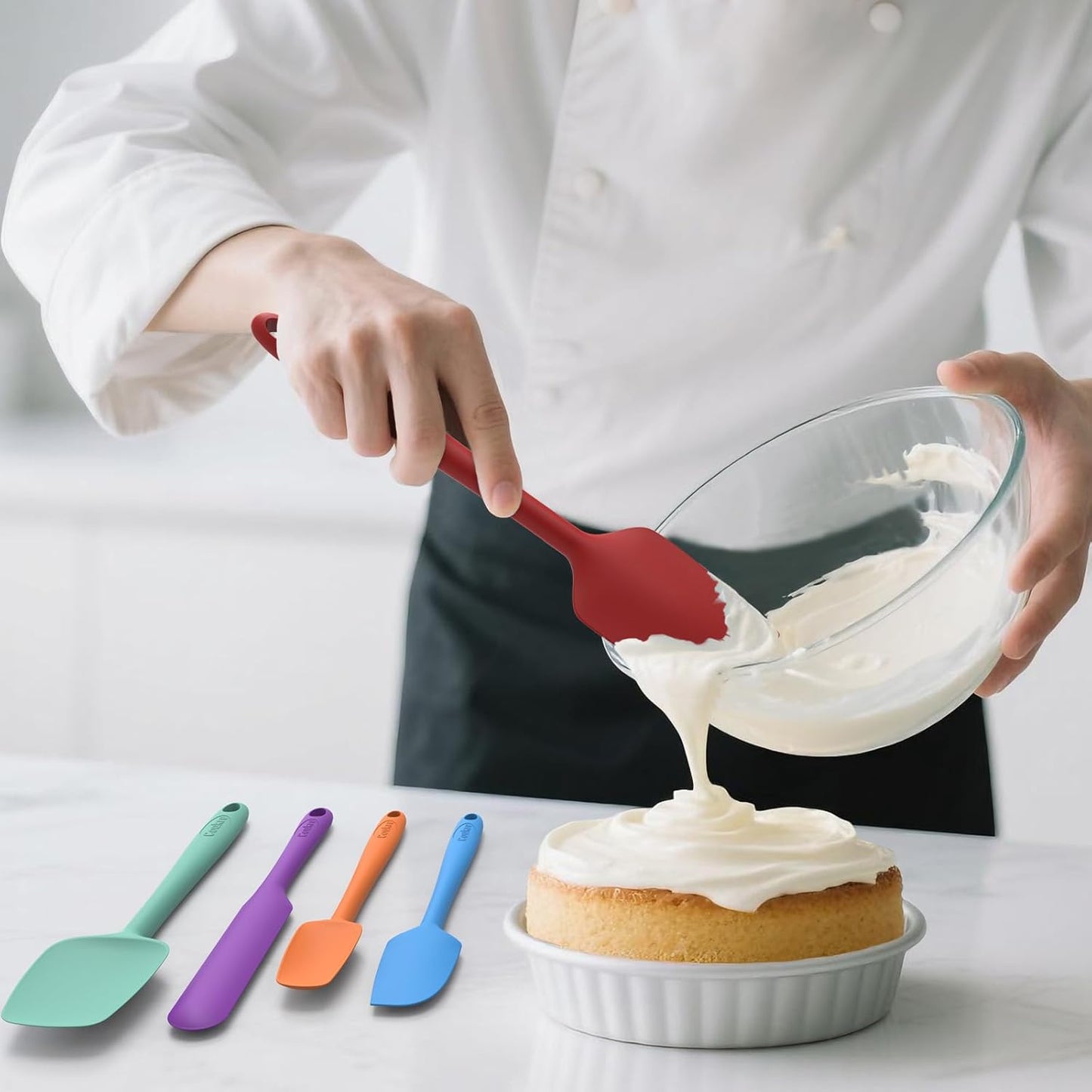 Coukre Silicone Spatula Set of 5,High Temperature Resistant, Food Grade Silicone, Dishwasher Safe, for Baking, Cooking (Pure Colorful A)