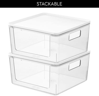 Rosanna Pansino x iDesign Recycled Plastic Open Front Kitchen Storage Bin with Lid, Clear Bin/Marshmallow Lid, 12" x 12" x 6"