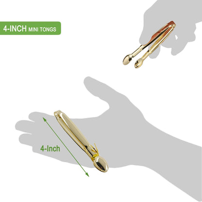 HINMAY Mini Appetizer Tongs 5.75" Stainless Steel Tongs, Set of 4 (Gold)