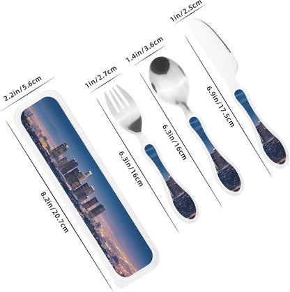 3-Piece Kids Silverware Set With Storage Case, Stainless Steel Reusable Children Safe Knife Spoon Fork Set Dolphin Children Flatware Set For Kids Lunch Box