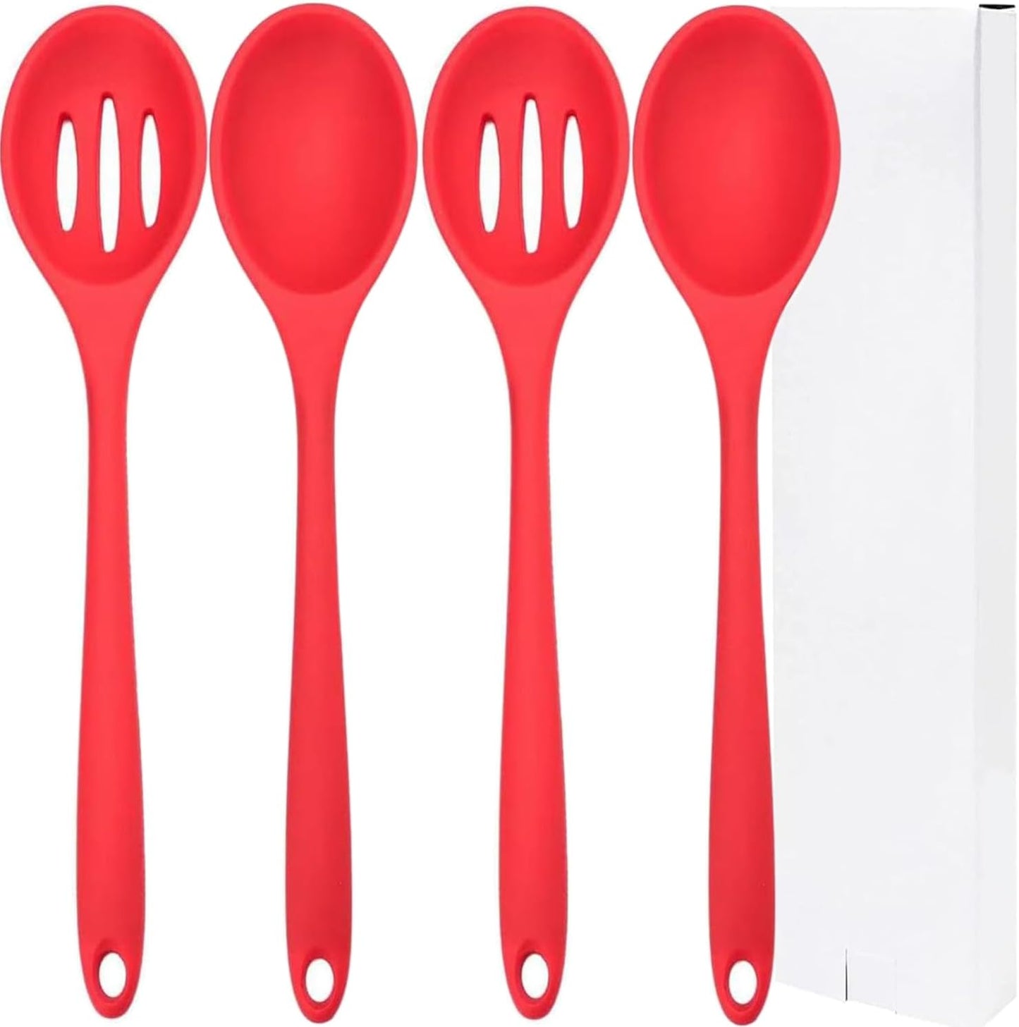 Silicone Cooking Spoon, Nonstick Kitchen Spoons Set for Cooking,Slotted and Solid Serving Spoon Heat Resistant, Silicone Mixing Basting Stirring Spoons for Nonstick Cookware 4 Pack (Black)