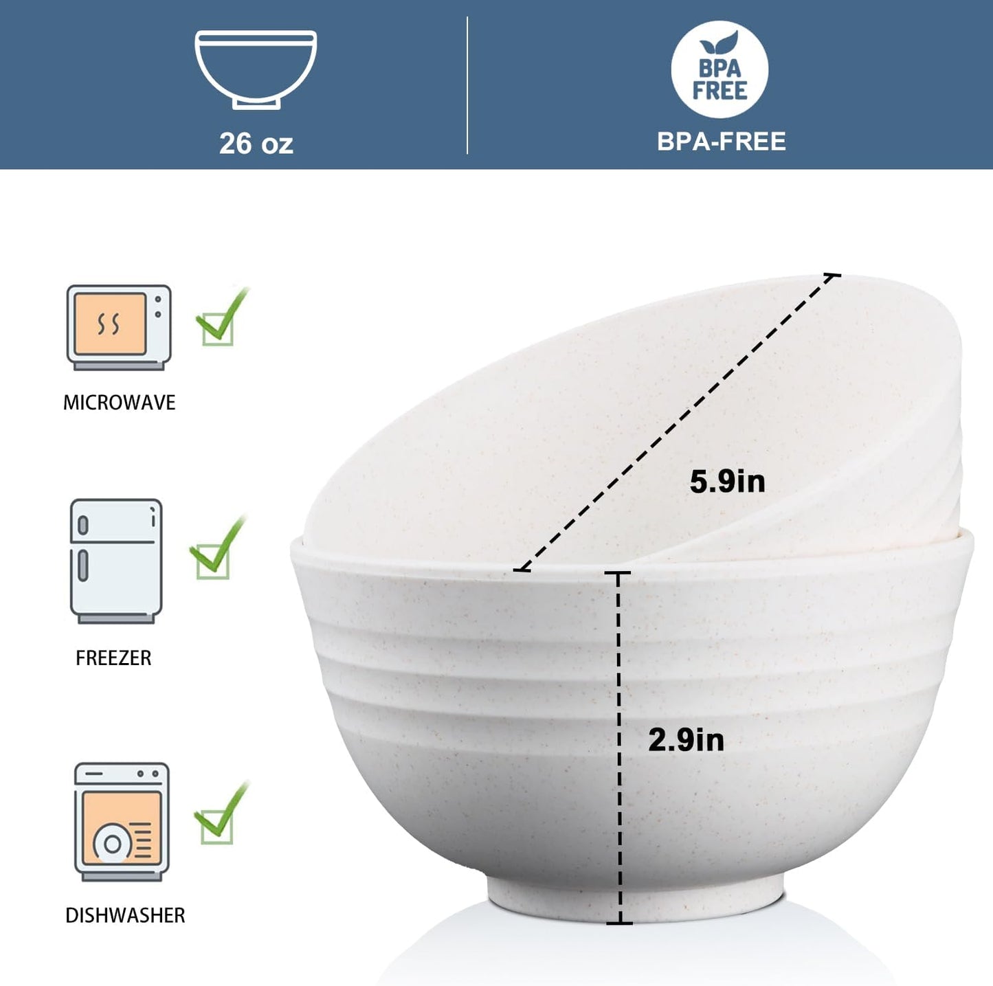 Wheat Straw Bowl Sets,8 PCS Unbreakable Cereal Bowl 26 OZ,Microwave and Dishwasher Safe Bowls,Bowl Sets for Camping and Picnic BPA Free Colorful Salad Bowls for Serving Soup,Oatmeal and Fruit Etc…