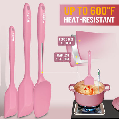 Walfos 600°F High Heat Resistant Silicone Spatula Set of 5- Food Grade Rubber Spatula Set for Baking Cooking & Mixing - BPA Free, Non Stick and Dishwasher Safe,black