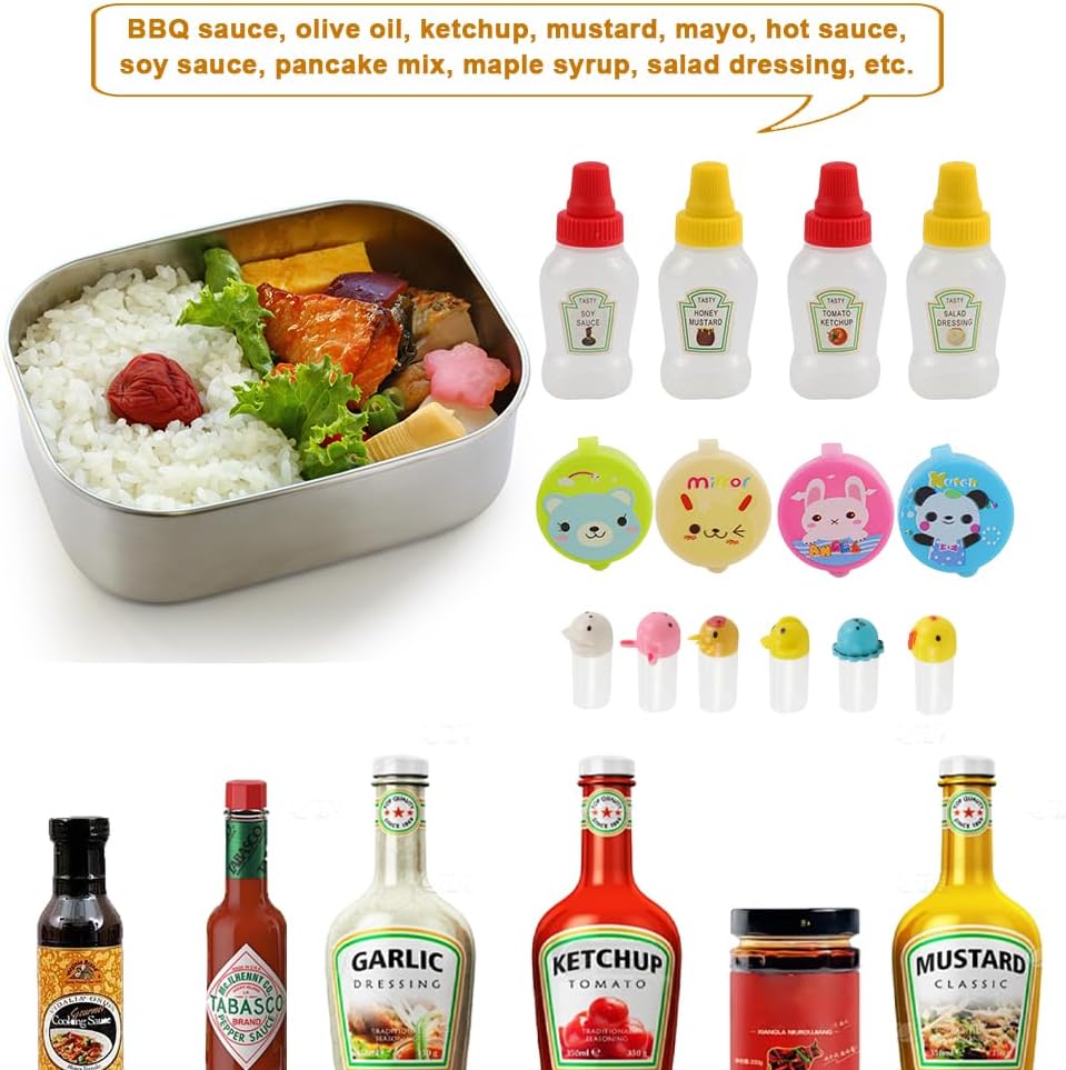 Abnaok 61PCS Silicone Lunch Box Dividers Bento Box Accessories Silicone Cupcake Liners, Lunch Box Accessories Including Food Picks Mini Condiment Bottles for Lunch Containers Accessories