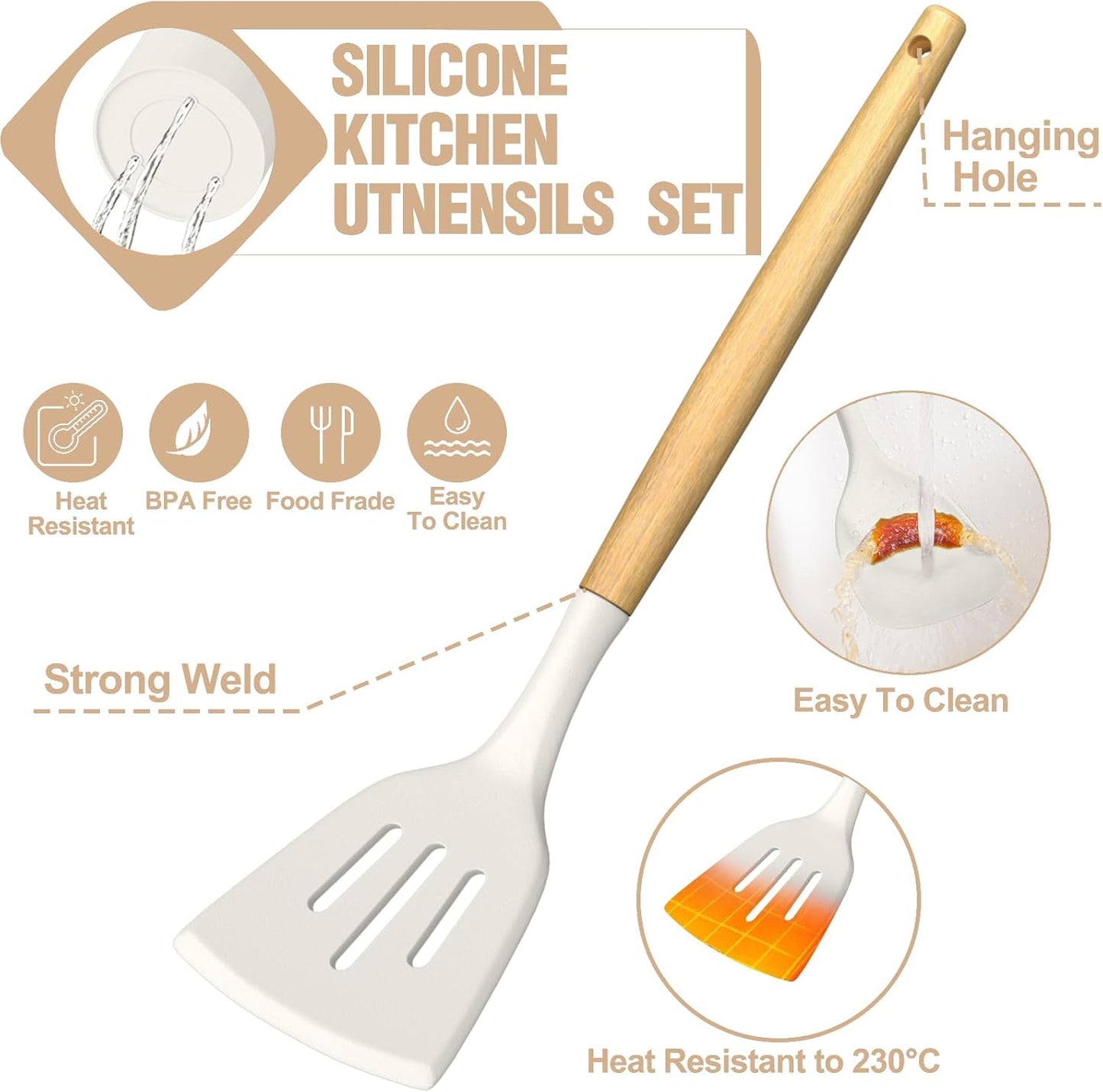 Umite Chef Food Grade Thickened Silicone (Stainless Steel Core) Kitchen Gadgets Tools Set - Kitchen Cooking Utensils Set, Heat Resistant Kitchen Spatula Tools Set