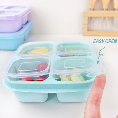 Finorder 6 Pack 4-Compartment Snack Containers, Reusable Food Containers for Kids School, Adults Office, Picnic Trip, Lunch Bento Box Meal Prep Containers (Bright Color Set)